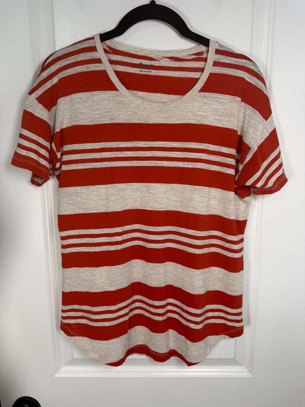 Women's Madewell Striped T Shirt Top Orange and Heather Gray